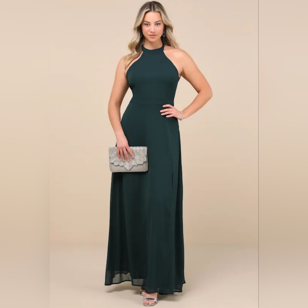 Lulus - Confidently Charismatic Emerald Backless Halter Maxi Dress - Picture 6 of 10